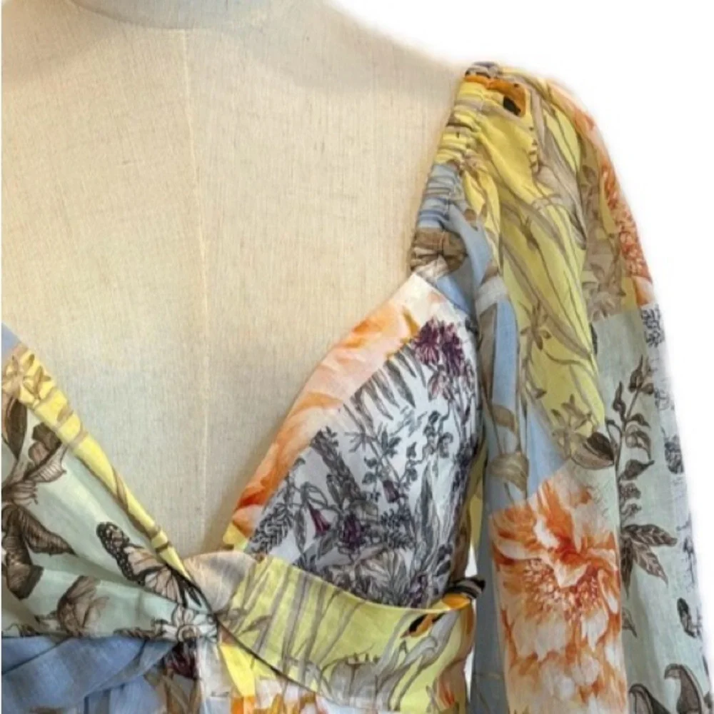 Banana Republic Floral Artsy  Empire Balloon Sleeves Waist Ramie Short Dress MP - Picture 4 of 9